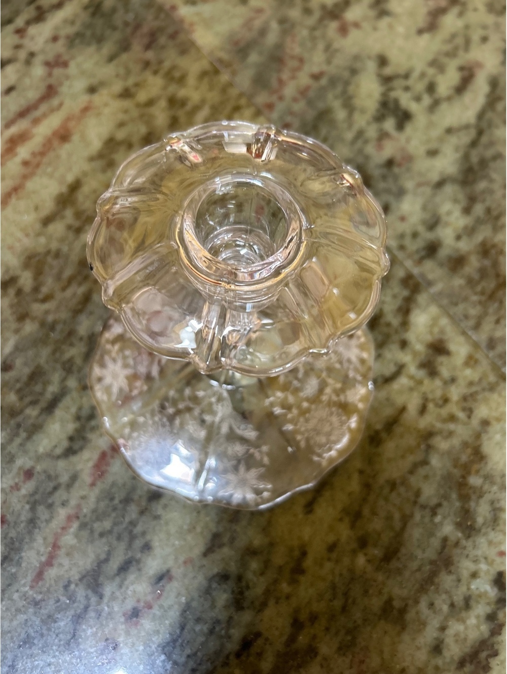 Vintage Cambridge Glass Wildflower Etched Clear Glass Candlestick Holder